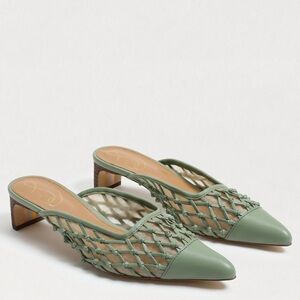 Sam Edelman Snyder Kitten Heel Mules Soft Jade Weave Pointed Toe Slip-On